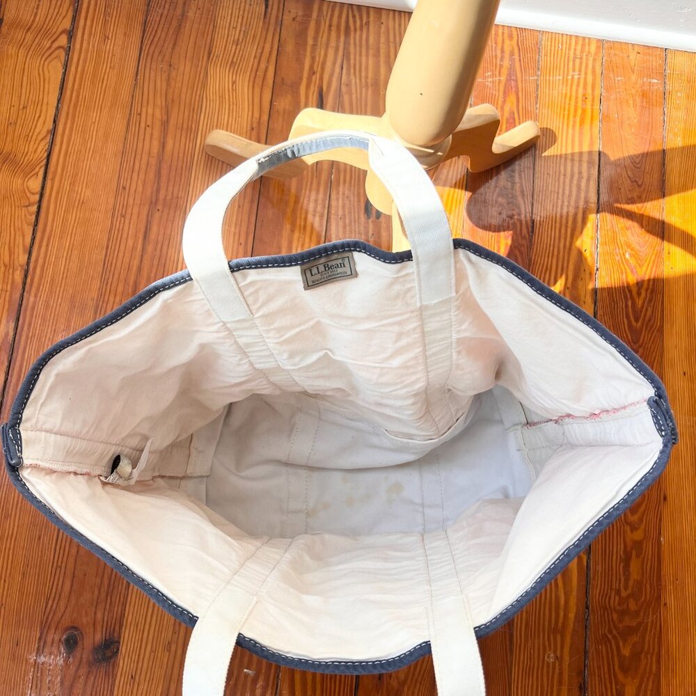 Vintage L.L. Bean large Canvas Boat Tote red white and blue - Picture 6 of 11